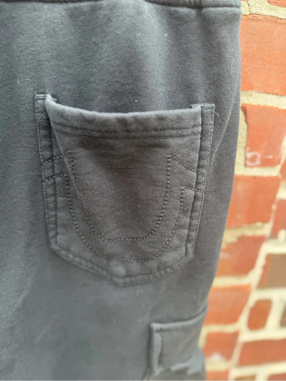 True Religion Black Cargo Sweatpants with Logo Detail